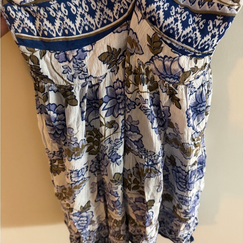 Easter / Spring DRESS 💐 Angie sleeveless Floral Blue & White twist front mini - Picture 4 of 6